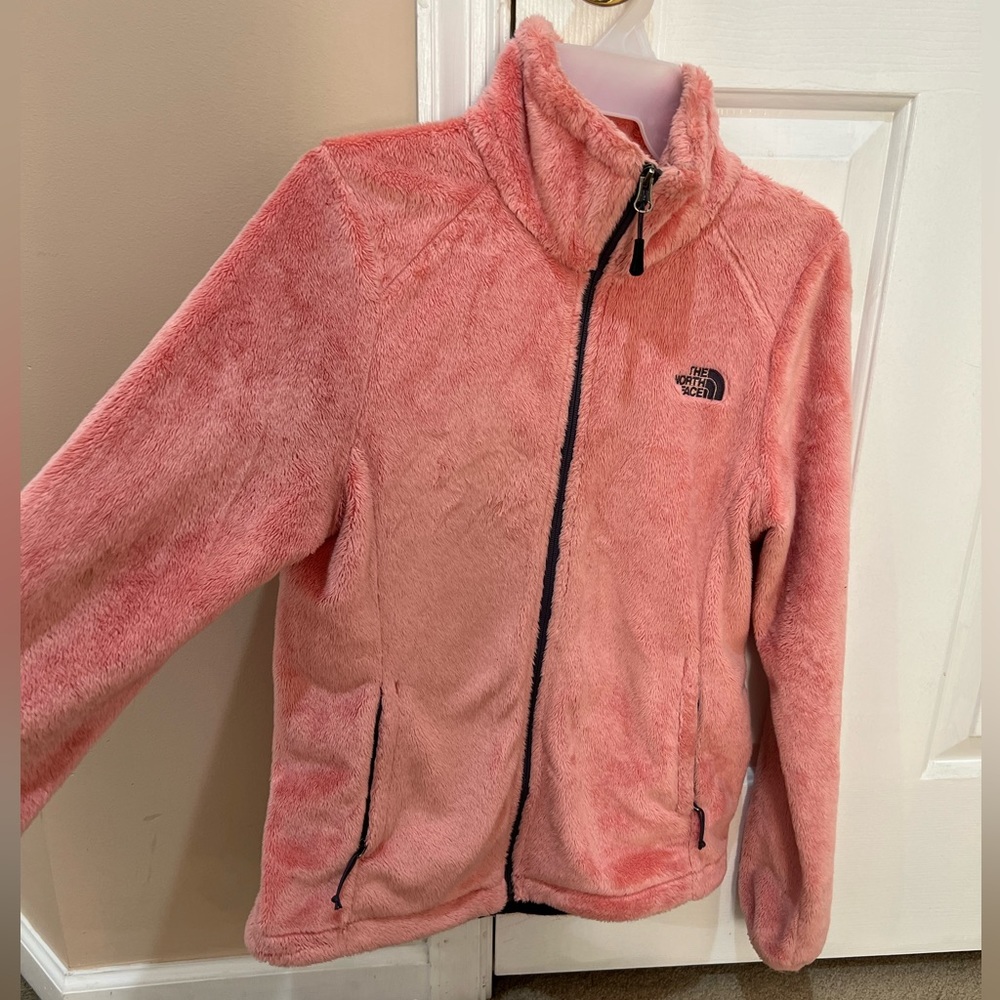 Womens fleece pink and purple trim north face jacket